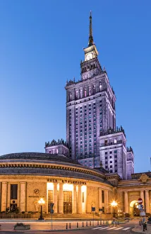 Warsaw Prints: Palace of Culture and Science at night, City Centre, Warsaw, Poland, Europe