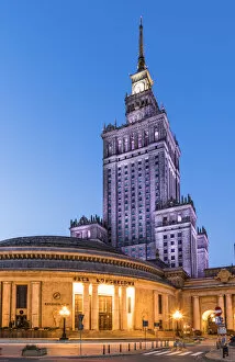 Palace of Culture and Science at night, City Centre, Warsaw, Poland, Europe
