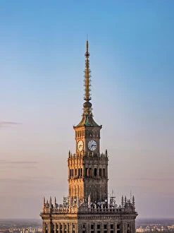 High Rise Collection: Palace of Culture and Science at sunset, detailed view, Warsaw, Masovian Voivodeship, Poland