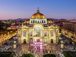Art Nouveau Prints: Palacio de Bellas Artes at dusk, elevated view, Mexico City, Mexico