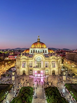 Art Nouveau Prints: Palacio de Bellas Artes at dusk, elevated view, Mexico City, Mexico