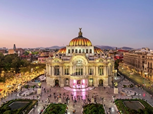 City Of Mexico Prints: Palacio de Bellas Artes at dusk, elevated view, Mexico City, Mexico