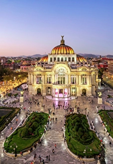 City Of Mexico Prints: Palacio de Bellas Artes at dusk, elevated view, Mexico City, Mexico