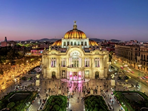 City Of Mexico Prints: Palacio de Bellas Artes at dusk, elevated view, Mexico City, Mexico
