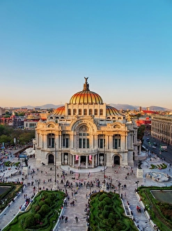 City Of Mexico Prints: Palacio de Bellas Artes at sunset, elevated view, Mexico City, Mexico