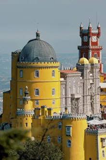 Palacio nacional da Pena, Sintra, Lisbon, Portugal. View from the gardens above