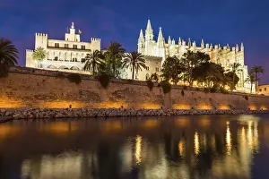 Palma De Majorca Prints: Palacio Real de la Almudaina and La Seu Cathedral in Palma de Mallorca, Mallorca, Spain
