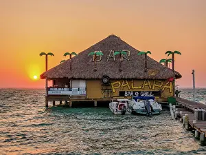 Cayo Ambergris Prints: Palapa Bar and Grill at sunrise, San Pedro Town, Ambergris Caye, Belize District, Belize