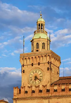City Hall Prints: Palazzo d Accursio at sunrise, Piazza Maggiore, Bologna, Emilia-Romagna, Italy