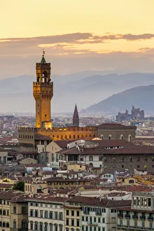 Afternoon Gallery: Palazzo Vecchio and buildings in the old town at sunset, Florence (Firenze), Tuscany