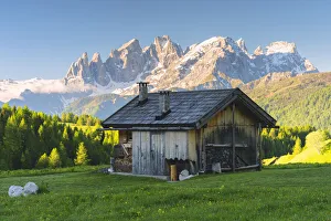 Mountain Hut Prints: Pale di San Martino view from Fuciade, San Pellegrino pass in Dolomiti, Trento province