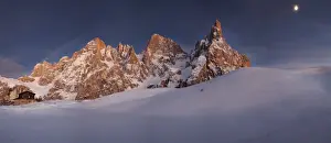 Rolle Pass Prints: Pale di San Martino in winter with full moon seen from the Segantini hut