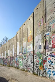 Palestine, West Bank, Bethlehem. A portion of the Israeli West Bank barrier, covered