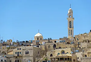 Palestine, West Bank, Bethlehem. View of buildings in the old town