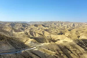 Palestine, West Bank, Jericho. Jundean Desert landscape at Wadi Quelt, Prat River gorge
