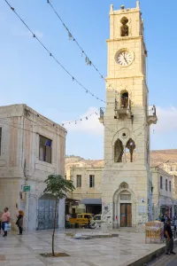Palestine Prints: Palestine, West Bank, Nablus. Belltower in front of An-Nasr Mosque (Masjid an-Nasr)
