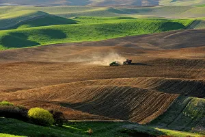 Great Plains Prints: Palouse farmland in evening light in springtime, Steptoe Butte State Park, Washington, USA