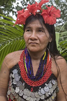 Images Dated 15th July 2008: Panama, Chagres River, Embera Village, Embara woman in traditional dress
