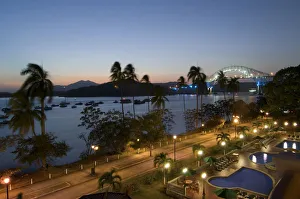 Images Dated 12th April 2010: Panama, Panama Canal, Bridge Of The Americas, Pacific Entrance, Amador Causeway, Dusk