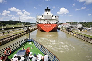 Images Dated 28th March 2008: Panama, Panama Canal, Tanker and tourist boat in Miraflores Locks