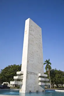 Panama Prints: Panama, Panama City, Goethals Monument infront of Panama Canal Administration building