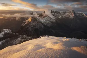 Mount Prints: The Pania della Croce and Pania Secca seen from the Monte Croce during a winter sunset in