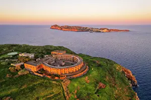 Tyrrhenian Prints: The panopticon prison on top of Santo Stefano Island with Ventotene island in the background