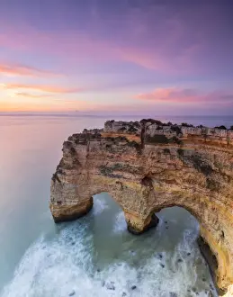 Lagoa Prints: Panorama of cliffs framed by turquoise sea at dawn Praia da Marinha Caramujeira Lagoa