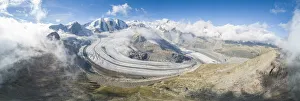 Bernina Range Prints: Panoramic aerial view of the Diavolezza and Pers glaciers