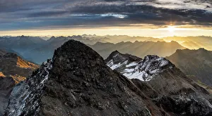 Mountainscapes Prints: Panoramic aerial view of Pizzo Scalino at sunrise