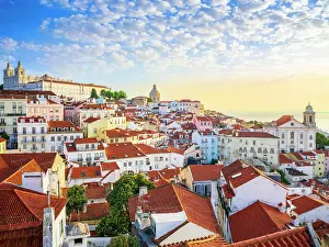 Alfama Prints: Panoramic Cityscape of historic Alfama with the National Pantheon and Sao Vicente de Fora Monastery