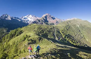 Clear Sky Prints: Panoramic of hikers at Scermendone Alp and Monte Disgrazia, Sondrio province, Valtellina