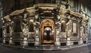 Dated Prints: Panoramic night view of the Casa degli Omenoni historic palace dated 16th century