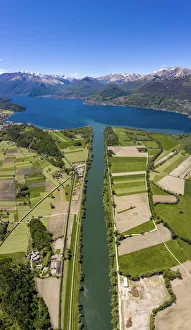 Adda Gallery: Panoramic of river Adda flowing into Lake Como from above, Trivio di Fuentes, Lower