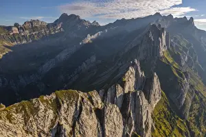 Wasserauen Prints: Panoramic Schafler ridge at sunset during summer, Wasserauen