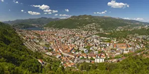 Como Prints: Panoramic view of Como city and lake Como from Baradello tower (Spina Verde), Lombardy