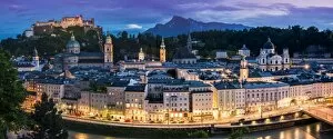 City Center Collection: Panoramic view at dusk over Salzburg, Austria