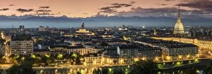 Panoramic view at dusk, Turin, Piedmont, Italy