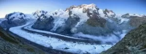Images Dated 26th February 2016: Panoramic view of Mount Rosa Massif and its glacier at dusk Zermatt Pennine Alps