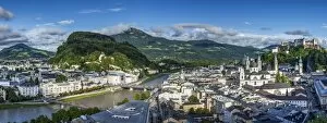 Images Dated 11th August 2017: Panoramic view over the old town and Hohensalzburg Castle at dusk, Salzburg, Austria