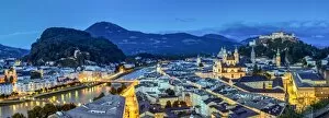 Images Dated 11th August 2017: Panoramic view over the old town and Hohensalzburg Castle at dusk, Salzburg, Austria
