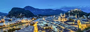 Panoramic view over the old town and Hohensalzburg Castle at dusk, Salzburg, Austria Panoramic view over the old town and Hohensalzburg Castle at dusk, Salzburg, Austria