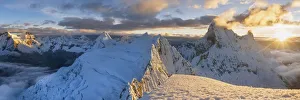 First Light Prints: Panoramic view from Pisco mount at sunrise. Ancasch, Cordigliera Blanca, Peru