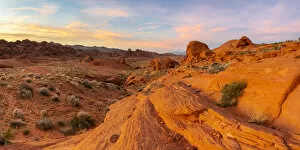 Nevada Collection: Panoramic view of red rocks at White Domes area before sunset, Valley of Fire State Park