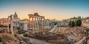 Ancient Monument Prints: Panoramic view of The Roman Forums (Imperial Fora) at sunrise. Rome, Lazio, Italy