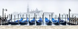 Panoramic view of San Giorgio Maggiore with gondola in the foreground, Venice, Italy