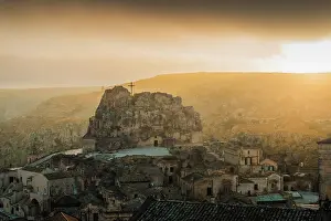 Basilicata Prints: Panoramic view of Sasso Caveoso of Matera at sunrise. Matera, Basilicata, Italy
