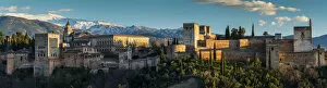 Style Collection: Panoramic view at sunset over the Alhambra palace and fortress, Granada, Andalusia, Spain