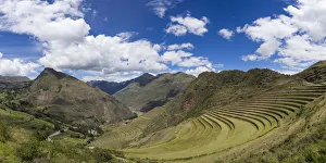 Images Dated 20th September 2019: Panoramic view of terraces at Pisaq, Calca Province, Cuzco Region, Peru