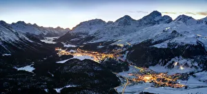 Panoramic winter view over Upper Engadine valley from Muottas Muragl with Celerina Panoramic winter view over Upper Engadine valley from Muottas Muragl with Celerina